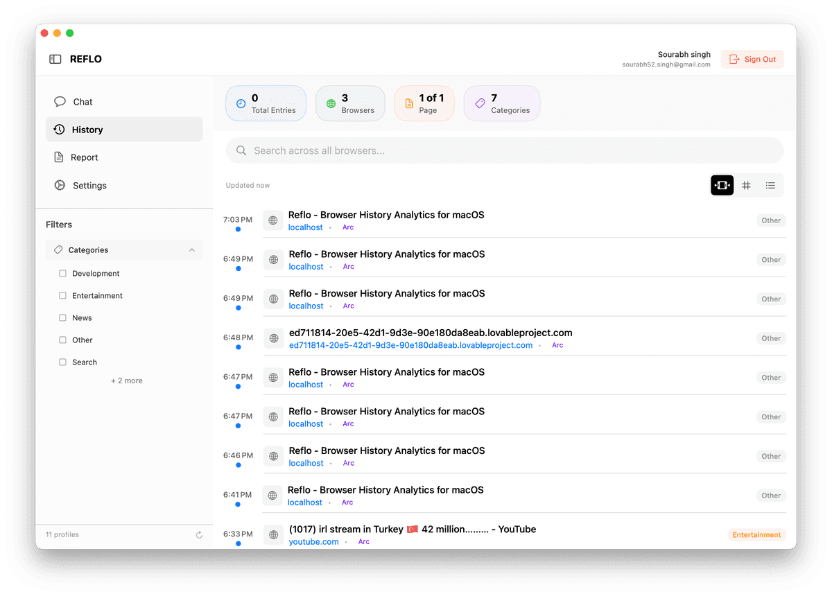 Refro History Interface